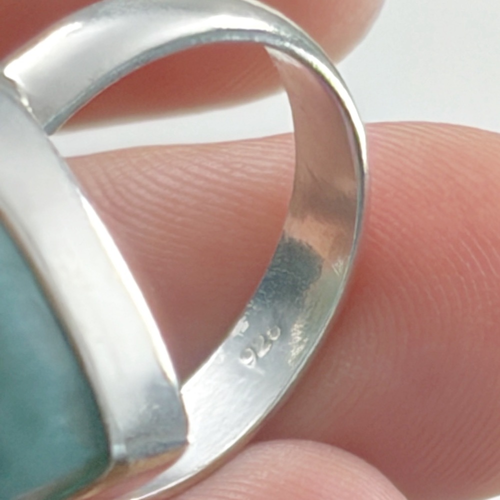 Genuine Larimar Ring Size 7 Pure Sterling Silver 925 Boho Southwest New - Picture 6 of 9